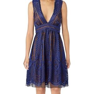BCBGMax Azria Women's Kellyn V-Neck Illusion Knit Evening Dress